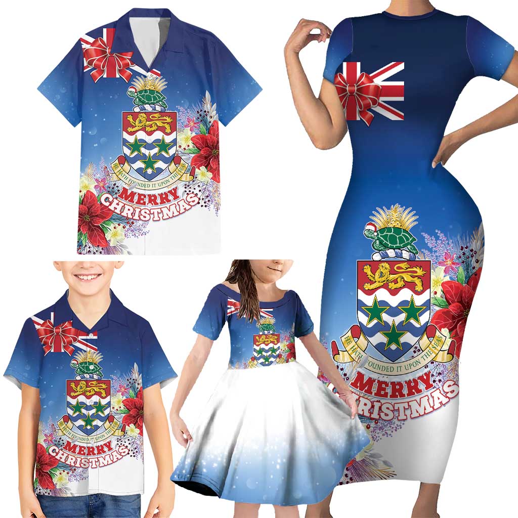 Cayman Islands Christmas Family Matching Short Sleeve Bodycon Dress and Hawaiian Shirt Coquette Bow Xmas Vibe - Wonder Print Shop