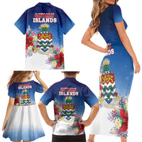 Cayman Islands Christmas Family Matching Short Sleeve Bodycon Dress and Hawaiian Shirt Coquette Bow Xmas Vibe - Wonder Print Shop