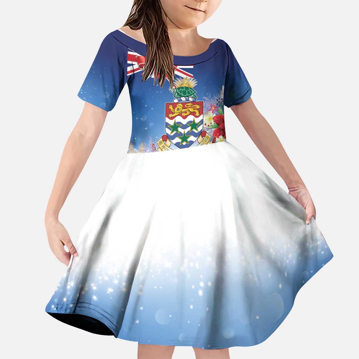 Cayman Islands Christmas Kid Short Sleeve Dress Coquette Bow Xmas Vibe - Wonder Print Shop