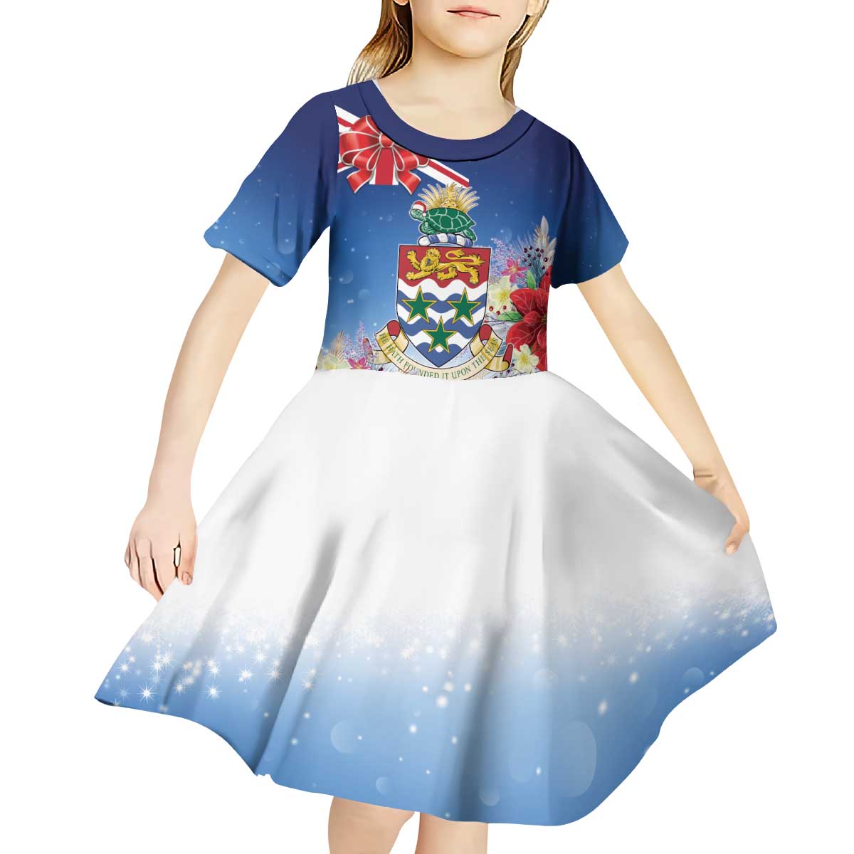 Cayman Islands Christmas Kid Short Sleeve Dress Coquette Bow Xmas Vibe - Wonder Print Shop
