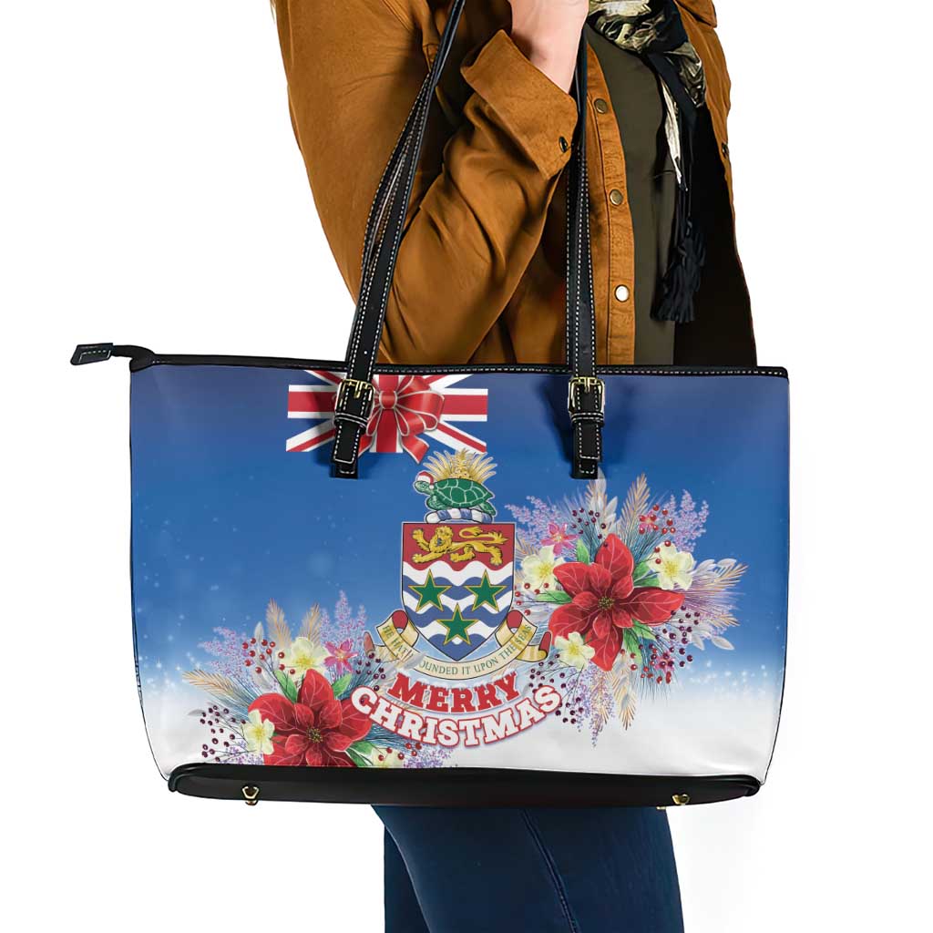 Cayman Islands Christmas Leather Tote Bag Coquette Bow Xmas Vibe - Wonder Print Shop