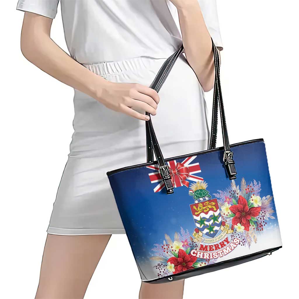Cayman Islands Christmas Leather Tote Bag Coquette Bow Xmas Vibe - Wonder Print Shop