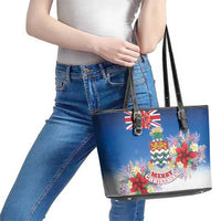 Cayman Islands Christmas Leather Tote Bag Coquette Bow Xmas Vibe - Wonder Print Shop