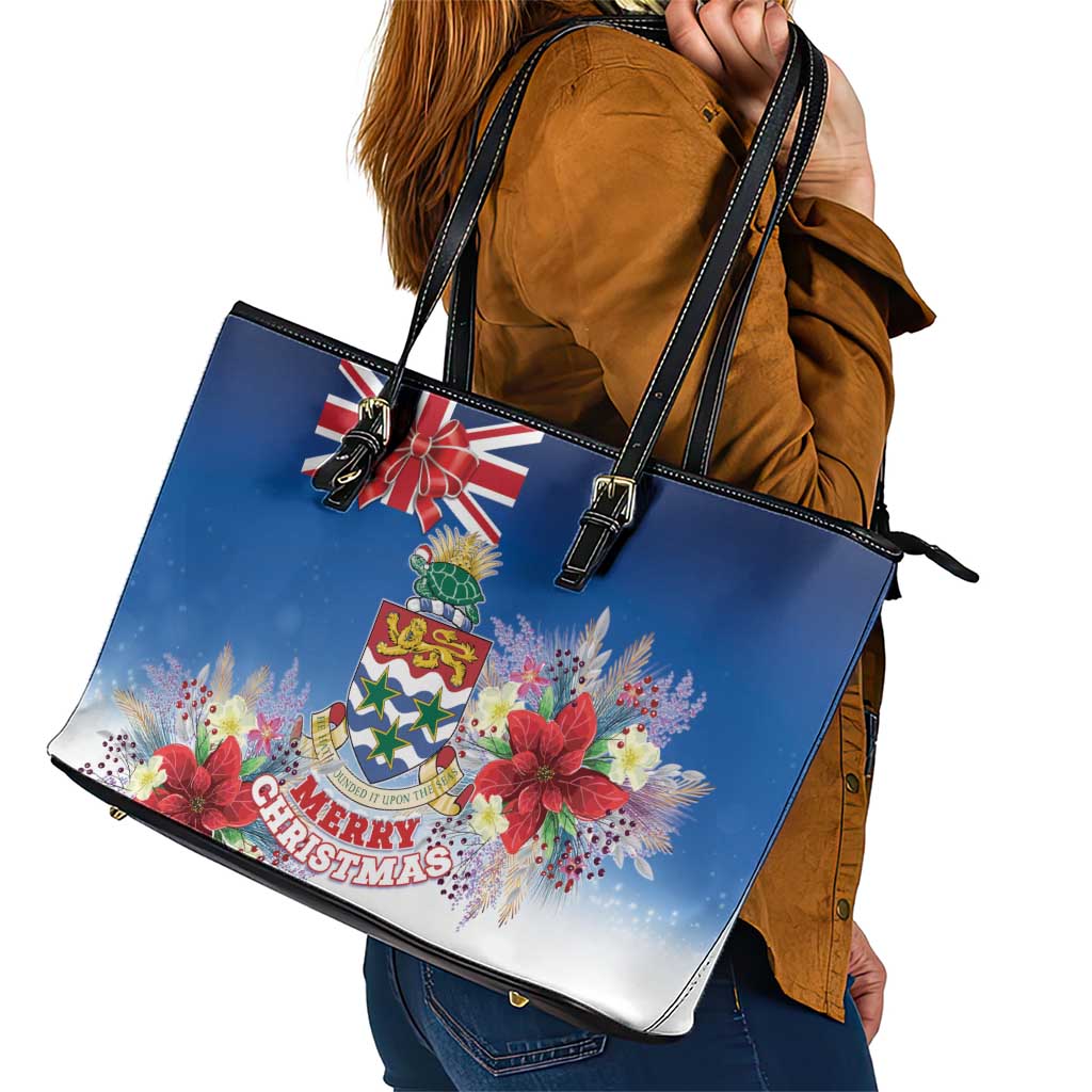 Cayman Islands Christmas Leather Tote Bag Coquette Bow Xmas Vibe - Wonder Print Shop