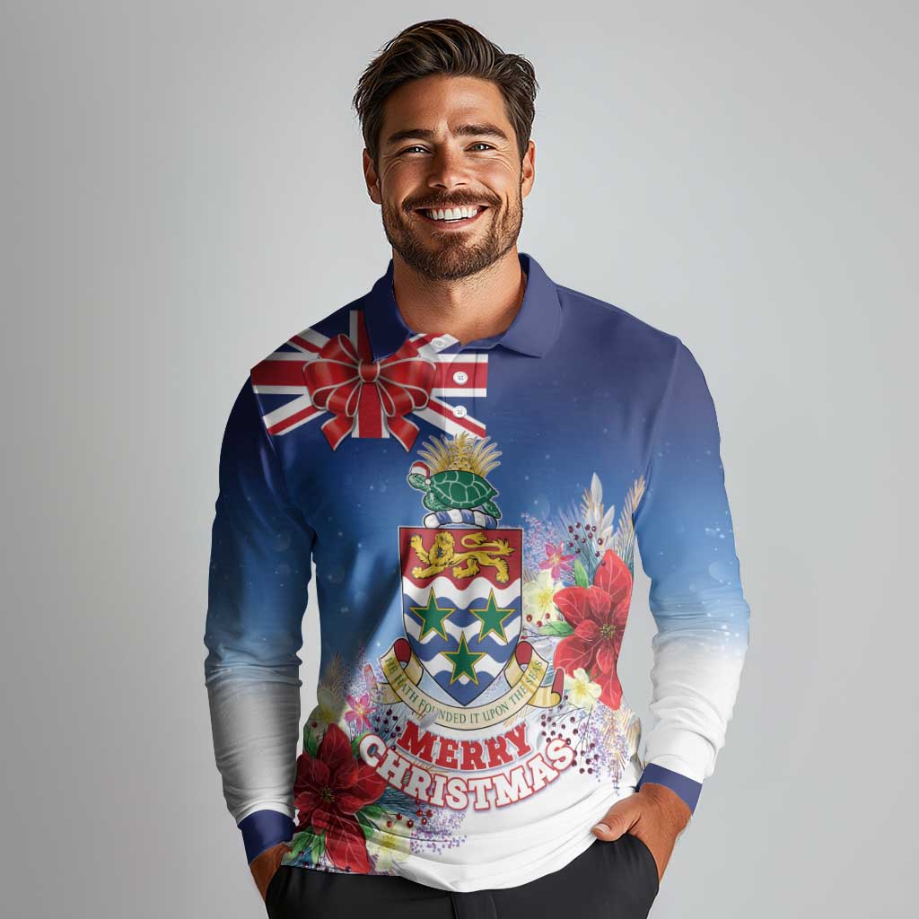 Cayman Islands Christmas Long Sleeve Polo Shirt Coquette Bow Xmas Vibe - Wonder Print Shop