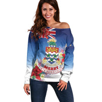 Cayman Islands Christmas Off Shoulder Sweater Coquette Bow Xmas Vibe - Wonder Print Shop