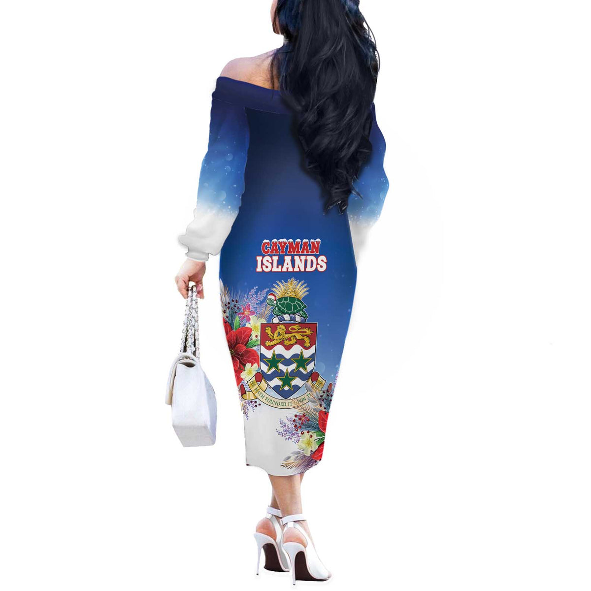 Cayman Islands Christmas Off The Shoulder Long Sleeve Dress Coquette Bow Xmas Vibe - Wonder Print Shop