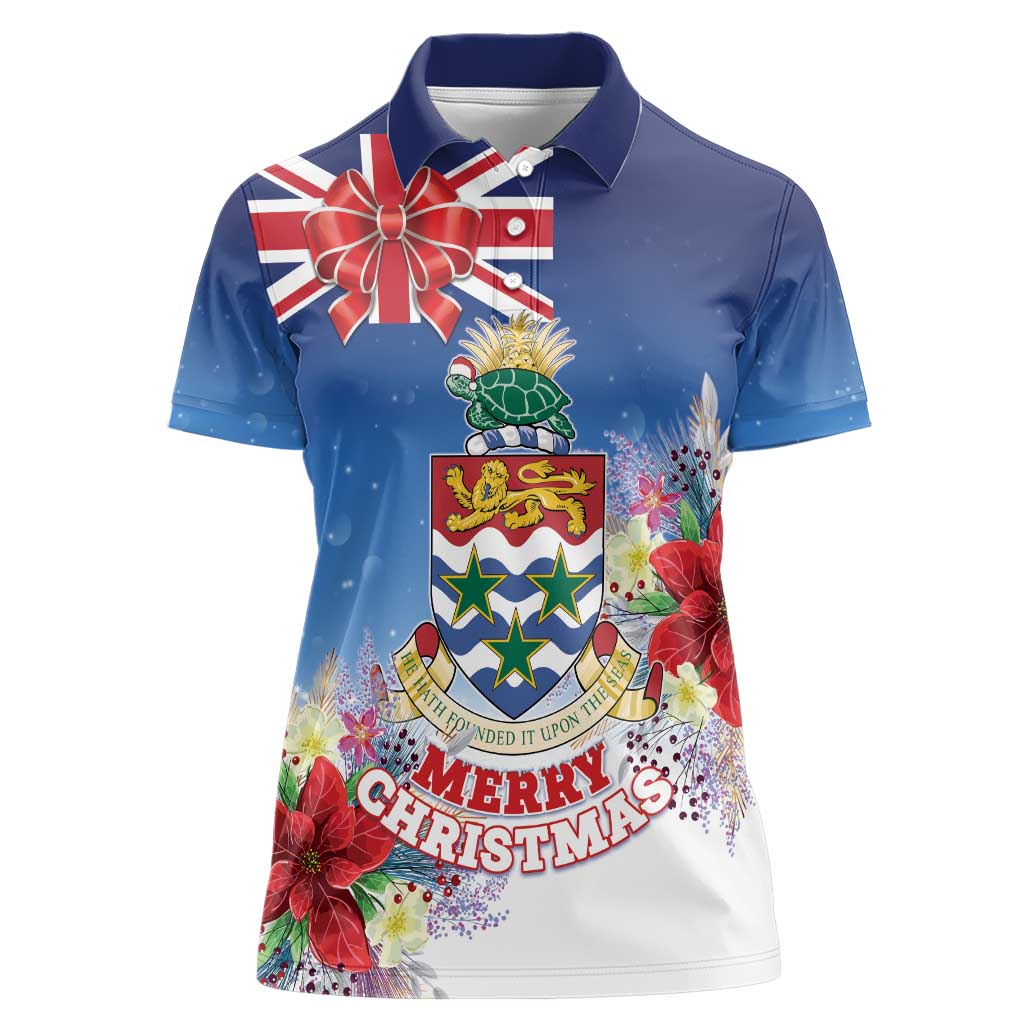 Cayman Islands Christmas Women Polo Shirt Coquette Bow Xmas Vibe - Wonder Print Shop