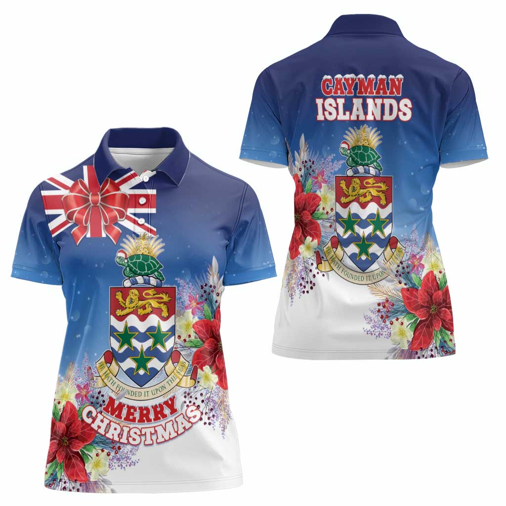 Cayman Islands Christmas Women Polo Shirt Coquette Bow Xmas Vibe - Wonder Print Shop