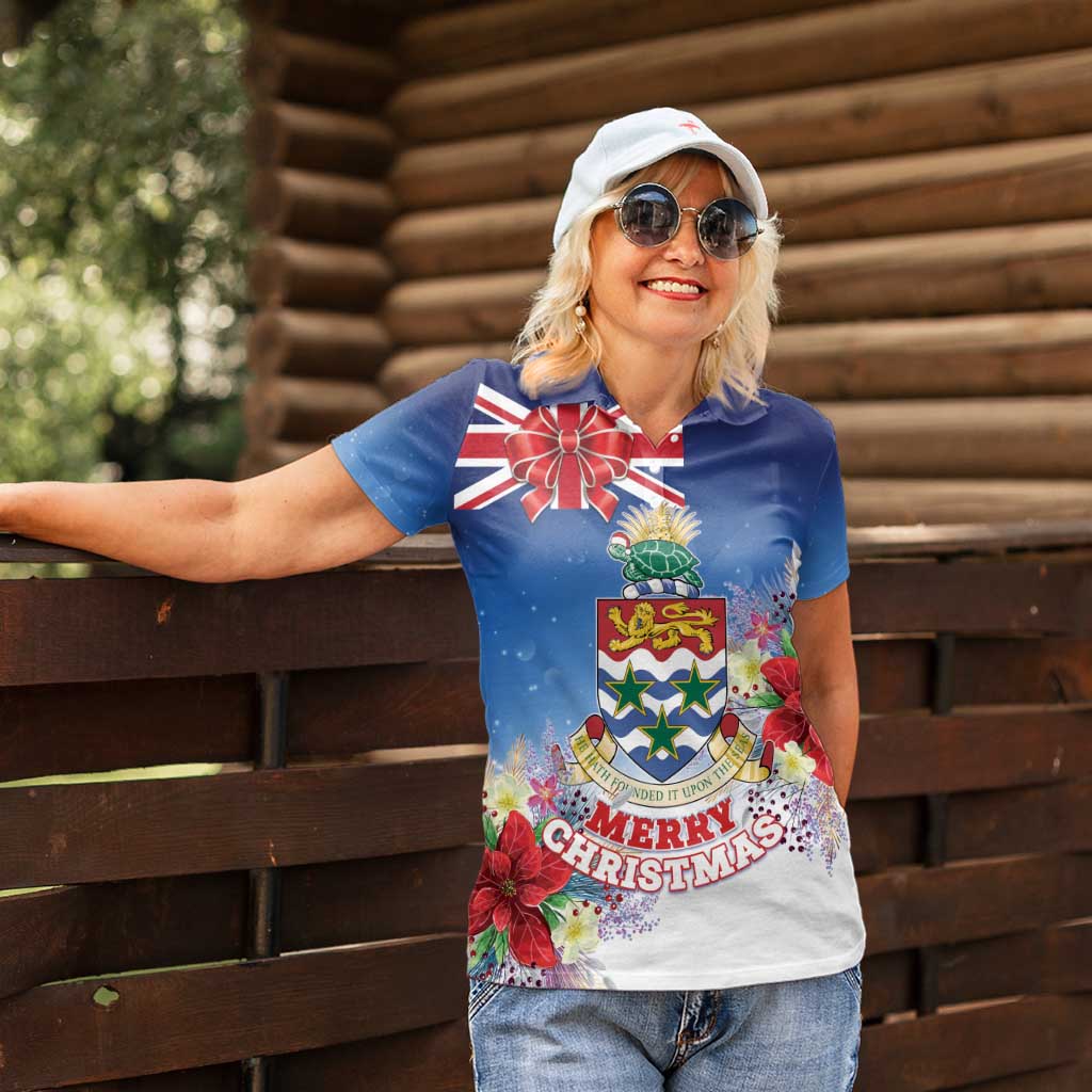 Cayman Islands Christmas Women Polo Shirt Coquette Bow Xmas Vibe - Wonder Print Shop