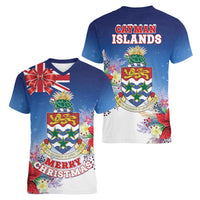 Cayman Islands Christmas Women V-Neck T-Shirt Coquette Bow Xmas Vibe - Wonder Print Shop