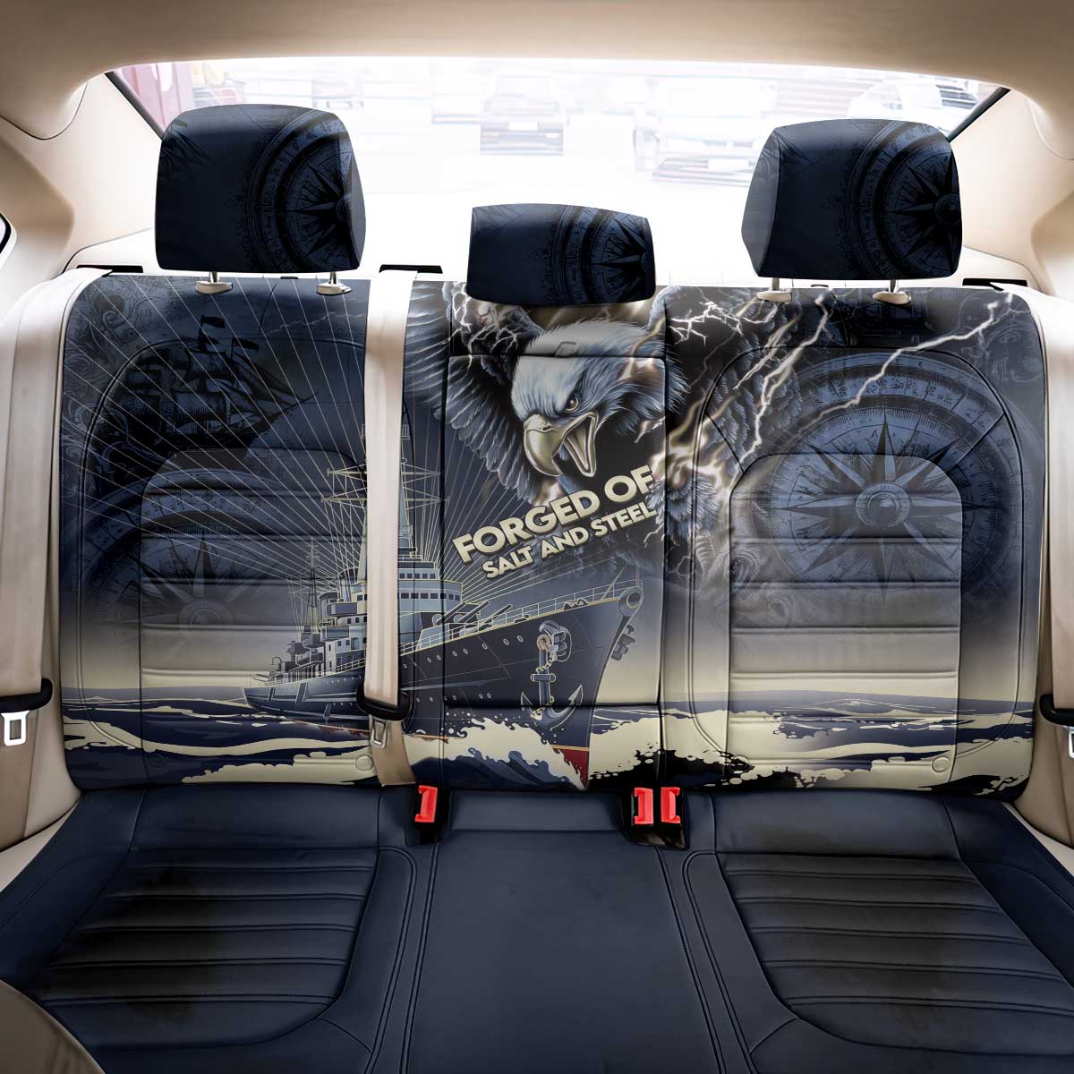 Navy Veteran 250th Anniversary Back Car Seat Cover Forged Of Salt And Steel - Wonder Print Shop