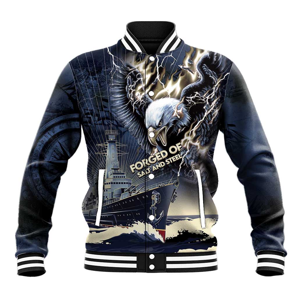 Navy Veteran 250th Anniversary Baseball Jacket Forged Of Salt And Steel - Wonder Print Shop