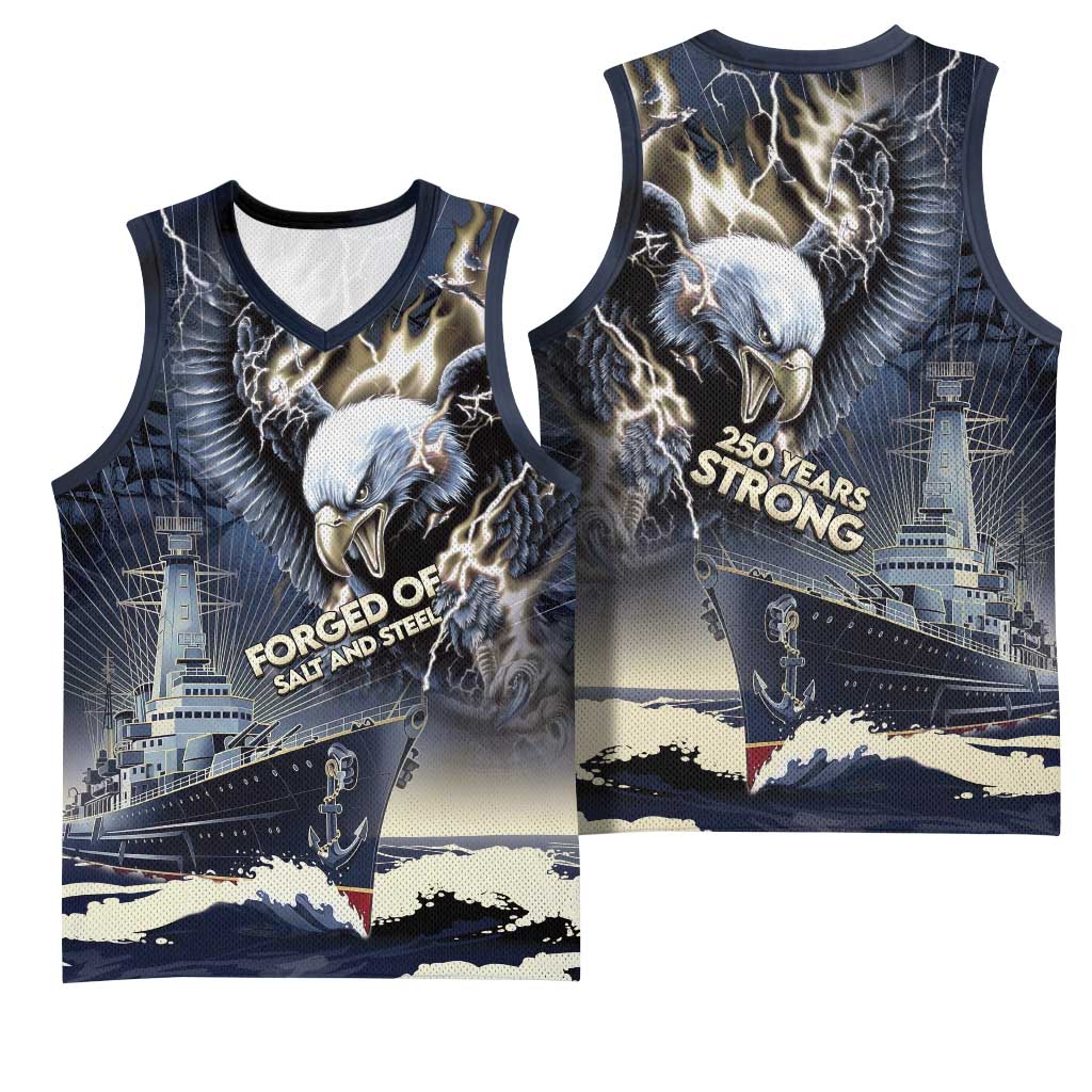 Navy Veteran 250th Anniversary Basketball Jersey Forged Of Salt And Steel - Wonder Print Shop