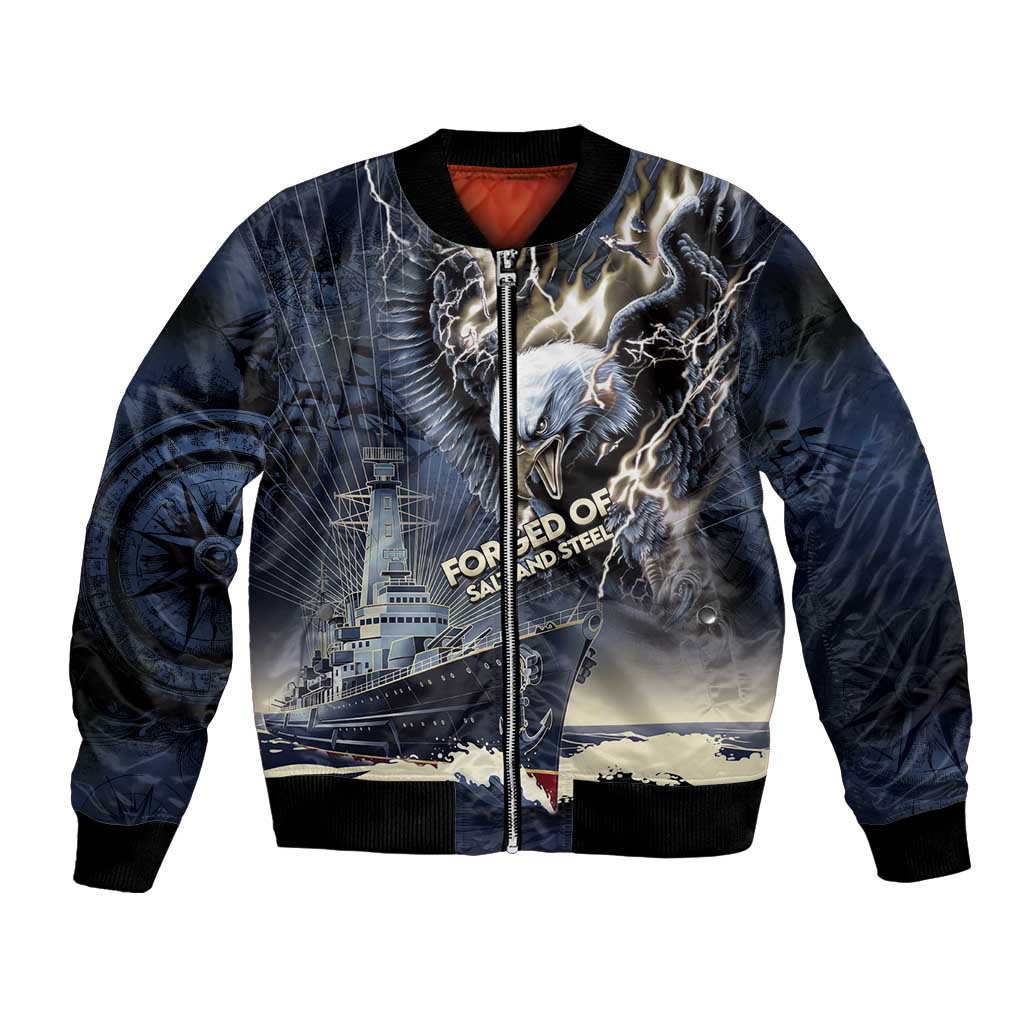 Navy Veteran 250th Anniversary Bomber Jacket Forged Of Salt And Steel - Wonder Print Shop