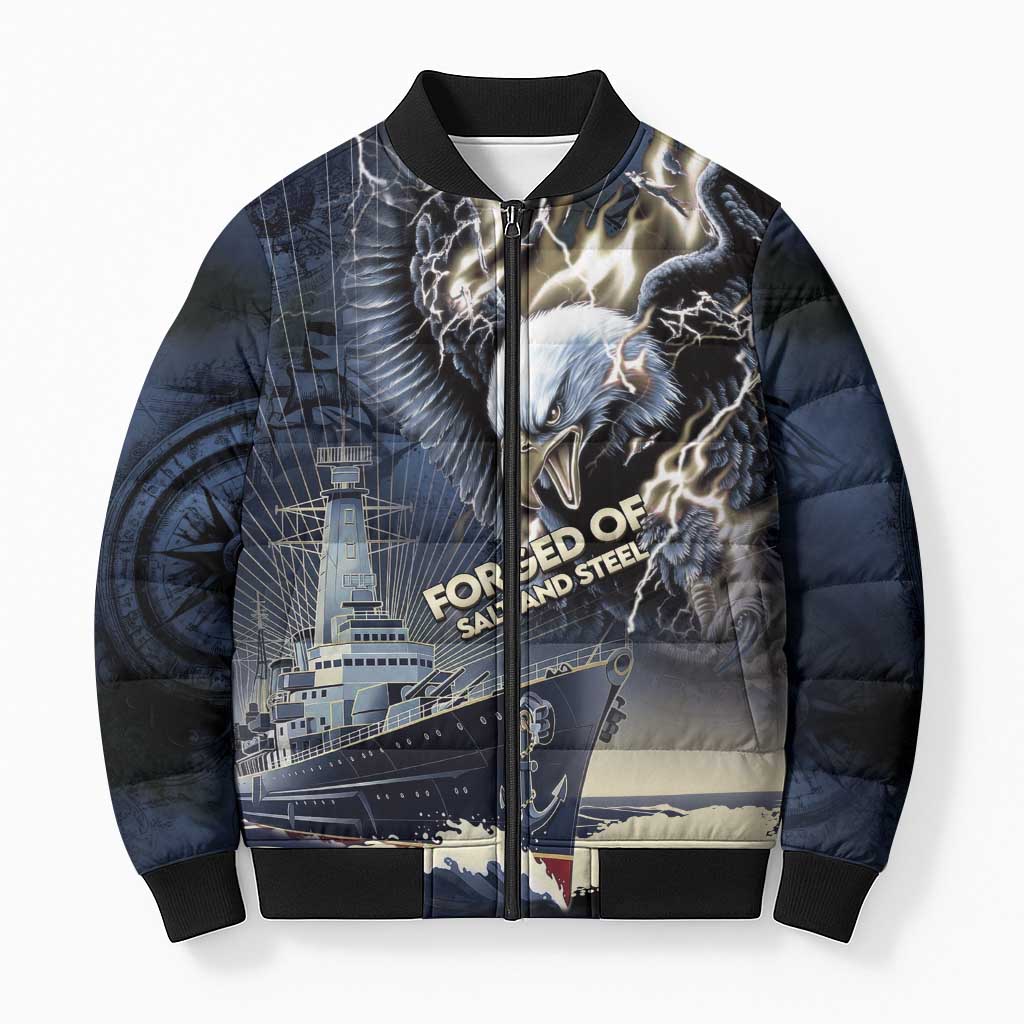 Navy Veteran 250th Anniversary Bomber Puffer Jacket Forged Of Salt And Steel - Wonder Print Shop