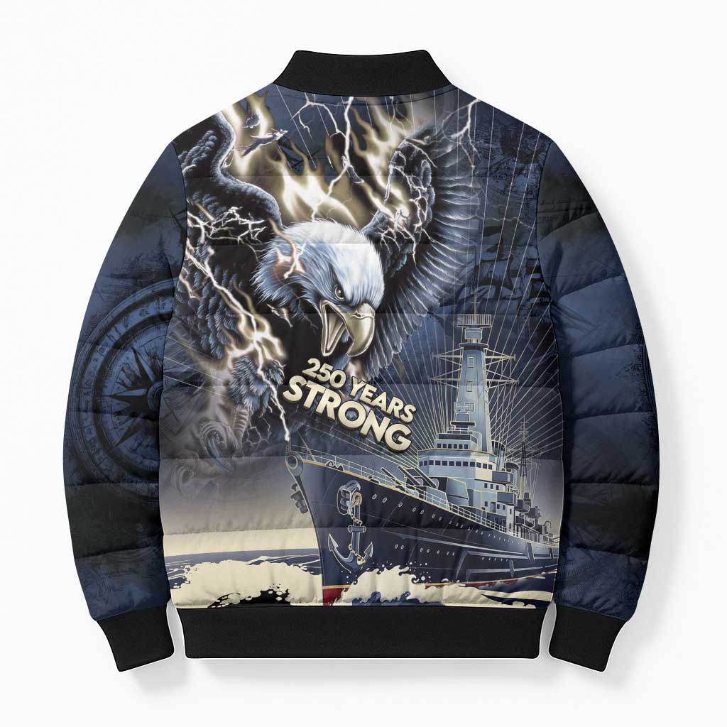 Navy Veteran 250th Anniversary Bomber Puffer Jacket Forged Of Salt And Steel - Wonder Print Shop