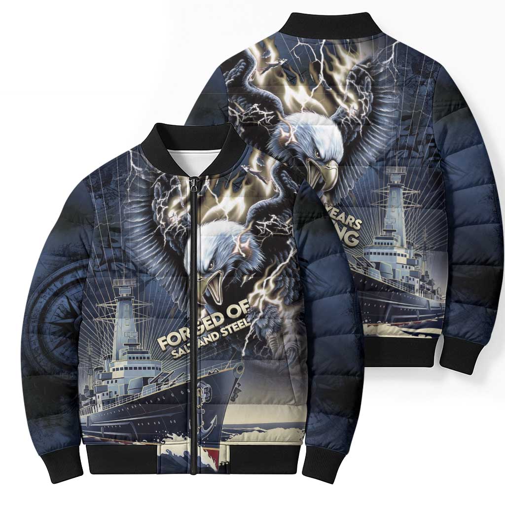 Navy Veteran 250th Anniversary Bomber Puffer Jacket Forged Of Salt And Steel - Wonder Print Shop