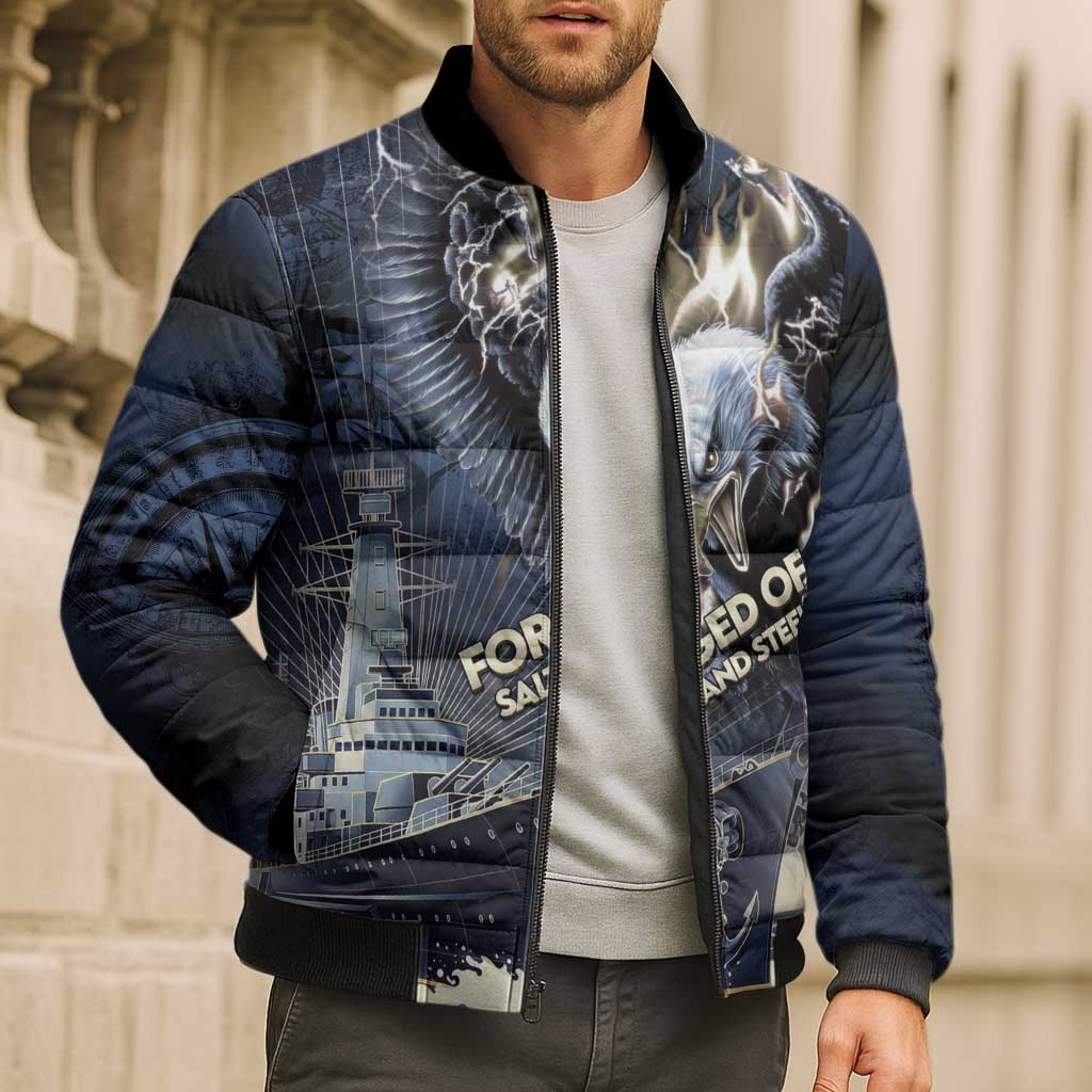 Navy Veteran 250th Anniversary Bomber Puffer Jacket Forged Of Salt And Steel - Wonder Print Shop
