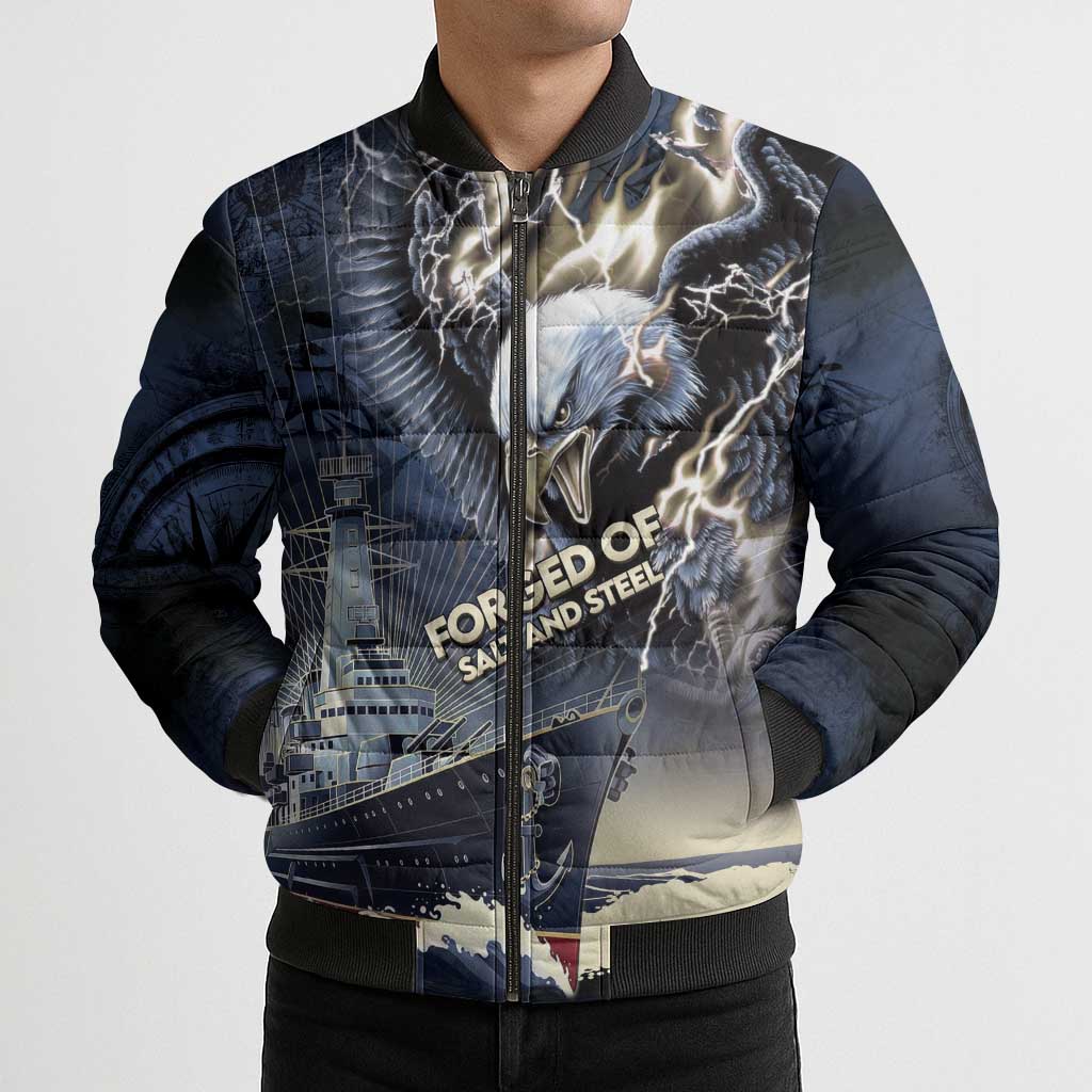 Navy Veteran 250th Anniversary Bomber Puffer Jacket Forged Of Salt And Steel - Wonder Print Shop