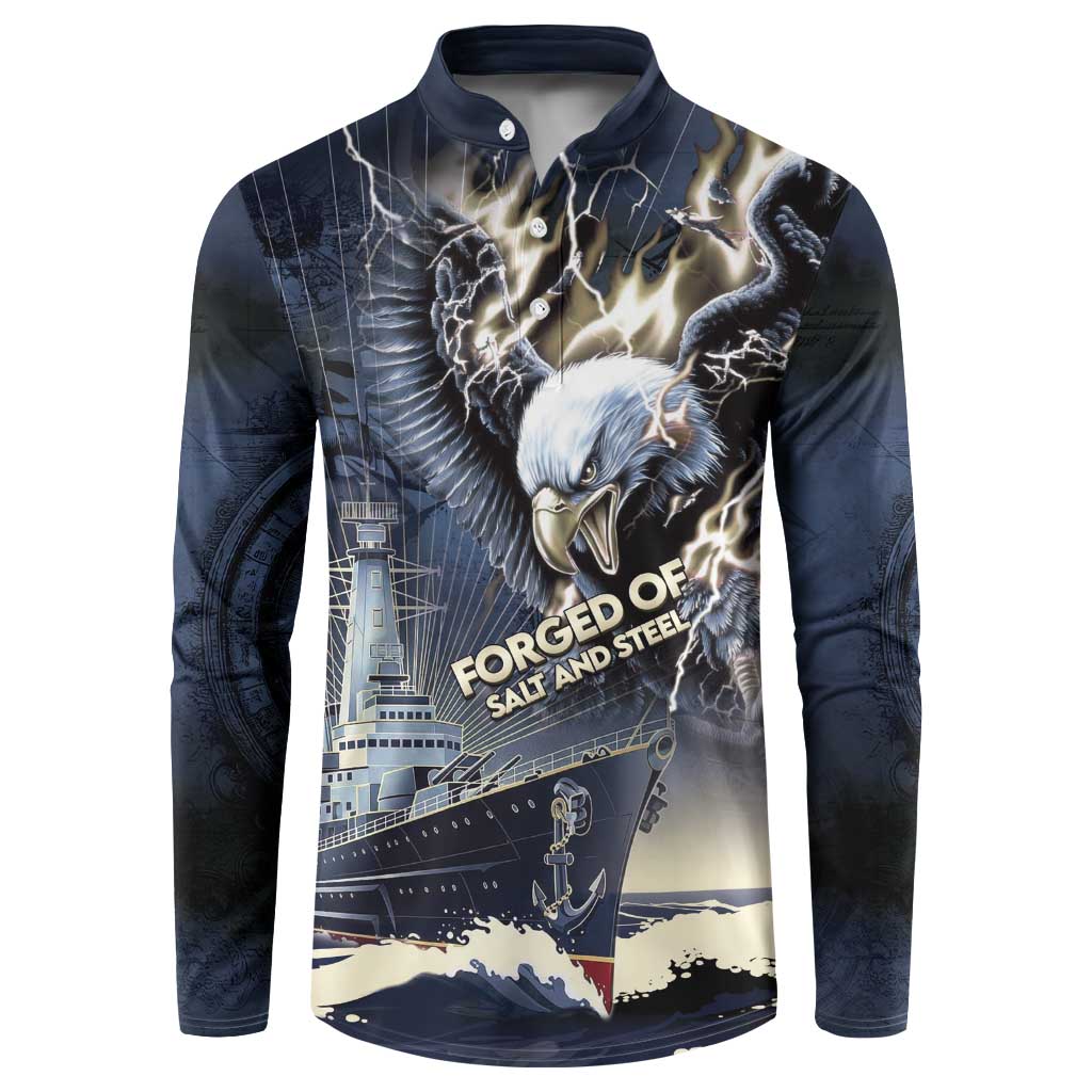 Navy Veteran 250th Anniversary Button Sweatshirt Forged Of Salt And Steel - Wonder Print Shop