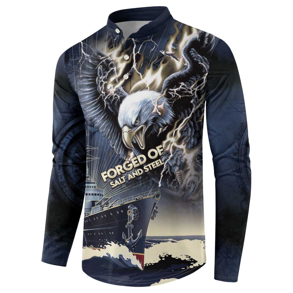 Navy Veteran 250th Anniversary Button Sweatshirt Forged Of Salt And Steel - Wonder Print Shop