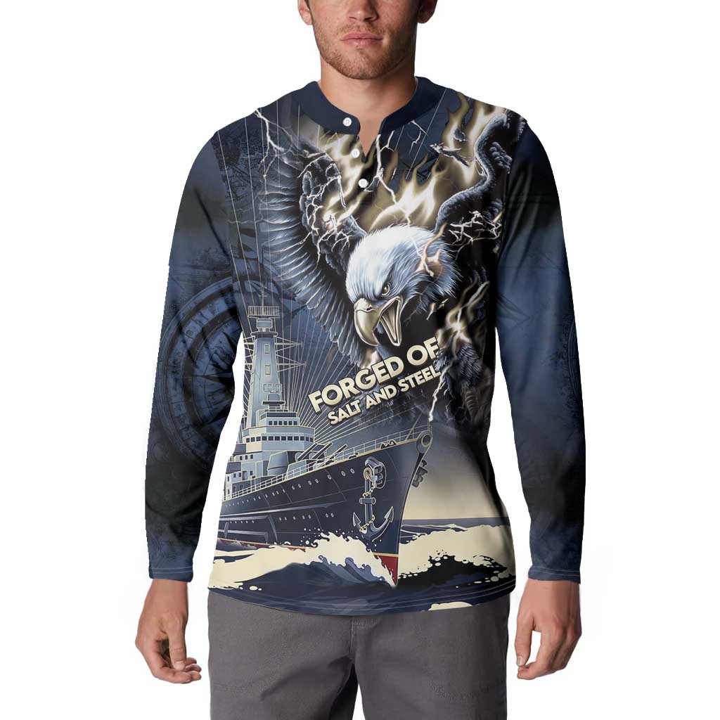 Navy Veteran 250th Anniversary Button Sweatshirt Forged Of Salt And Steel - Wonder Print Shop