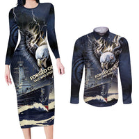 Navy Veteran 250th Anniversary Couples Matching Long Sleeve Bodycon Dress and Long Sleeve Button Shirt Forged Of Salt And Steel - Wonder Print Shop