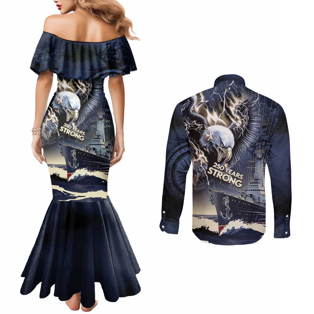 Navy Veteran 250th Anniversary Couples Matching Mermaid Dress and Long Sleeve Button Shirt Forged Of Salt And Steel - Wonder Print Shop