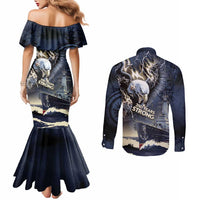 Navy Veteran 250th Anniversary Couples Matching Mermaid Dress and Long Sleeve Button Shirt Forged Of Salt And Steel - Wonder Print Shop