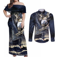 Navy Veteran 250th Anniversary Couples Matching Off Shoulder Maxi Dress and Long Sleeve Button Shirt Forged Of Salt And Steel - Wonder Print Shop