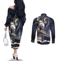 Navy Veteran 250th Anniversary Couples Matching Off The Shoulder Long Sleeve Dress and Long Sleeve Button Shirt Forged Of Salt And Steel - Wonder Print Shop