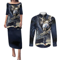 Navy Veteran 250th Anniversary Couples Matching Puletasi and Long Sleeve Button Shirt Forged Of Salt And Steel - Wonder Print Shop