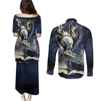 Navy Veteran 250th Anniversary Couples Matching Puletasi and Long Sleeve Button Shirt Forged Of Salt And Steel - Wonder Print Shop
