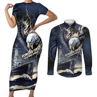 Navy Veteran 250th Anniversary Couples Matching Short Sleeve Bodycon Dress and Long Sleeve Button Shirt Forged Of Salt And Steel - Wonder Print Shop