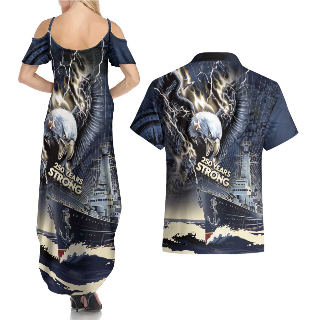 Navy Veteran 250th Anniversary Couples Matching Summer Maxi Dress and Hawaiian Shirt Forged Of Salt And Steel - Wonder Print Shop