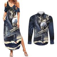 Navy Veteran 250th Anniversary Couples Matching Summer Maxi Dress and Long Sleeve Button Shirt Forged Of Salt And Steel - Wonder Print Shop