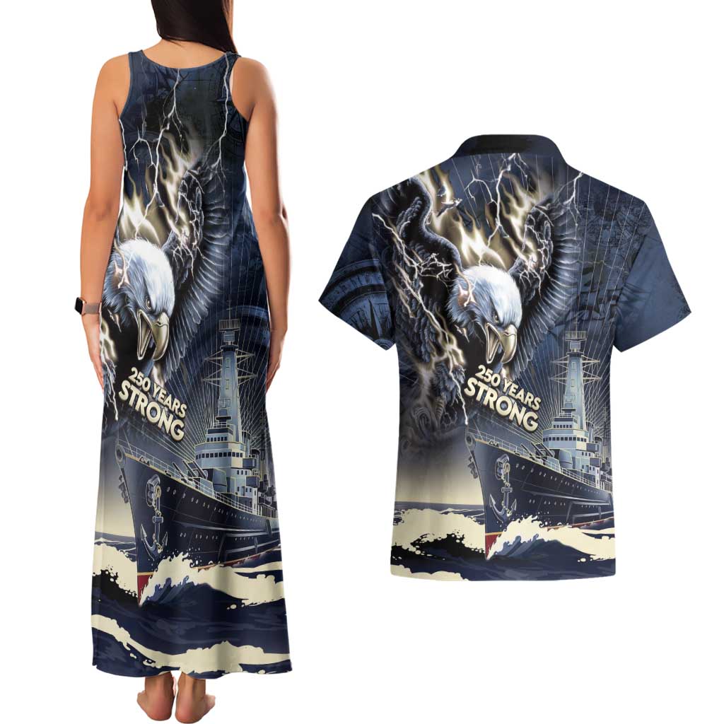 Navy Veteran 250th Anniversary Couples Matching Tank Maxi Dress and Hawaiian Shirt Forged Of Salt And Steel - Wonder Print Shop