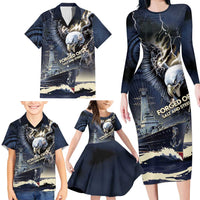 Navy Veteran 250th Anniversary Family Matching Long Sleeve Bodycon Dress and Hawaiian Shirt Forged Of Salt And Steel - Wonder Print Shop