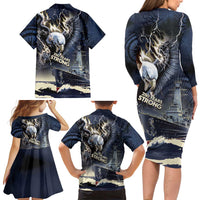Navy Veteran 250th Anniversary Family Matching Long Sleeve Bodycon Dress and Hawaiian Shirt Forged Of Salt And Steel - Wonder Print Shop