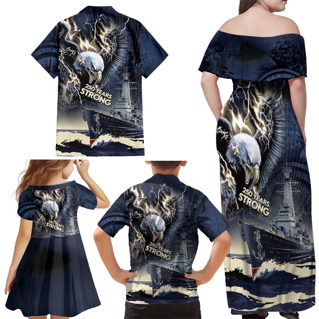 Navy Veteran 250th Anniversary Family Matching Off Shoulder Maxi Dress and Hawaiian Shirt Forged Of Salt And Steel - Wonder Print Shop