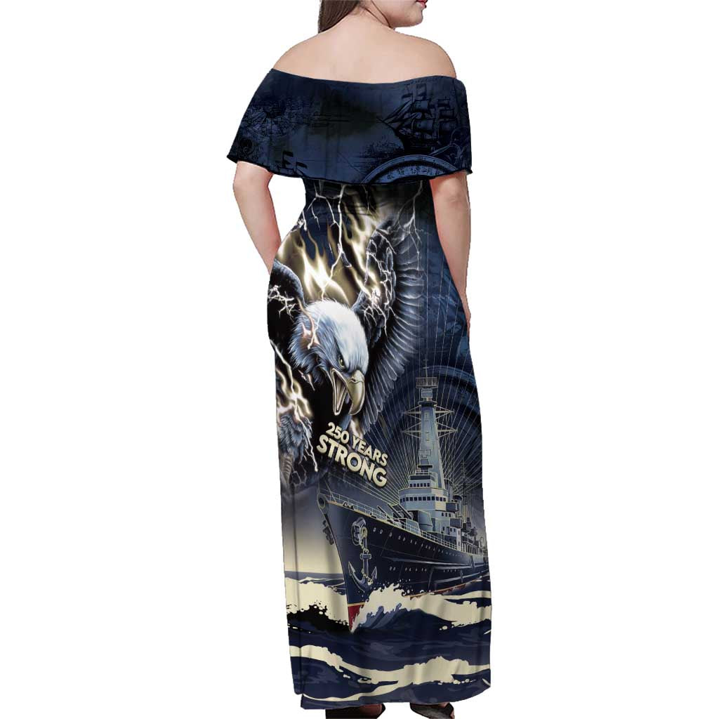 Navy Veteran 250th Anniversary Family Matching Off Shoulder Maxi Dress and Hawaiian Shirt Forged Of Salt And Steel - Wonder Print Shop