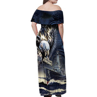 Navy Veteran 250th Anniversary Family Matching Off Shoulder Maxi Dress and Hawaiian Shirt Forged Of Salt And Steel - Wonder Print Shop