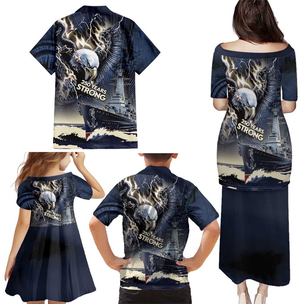 Navy Veteran 250th Anniversary Family Matching Puletasi and Hawaiian Shirt Forged Of Salt And Steel - Wonder Print Shop