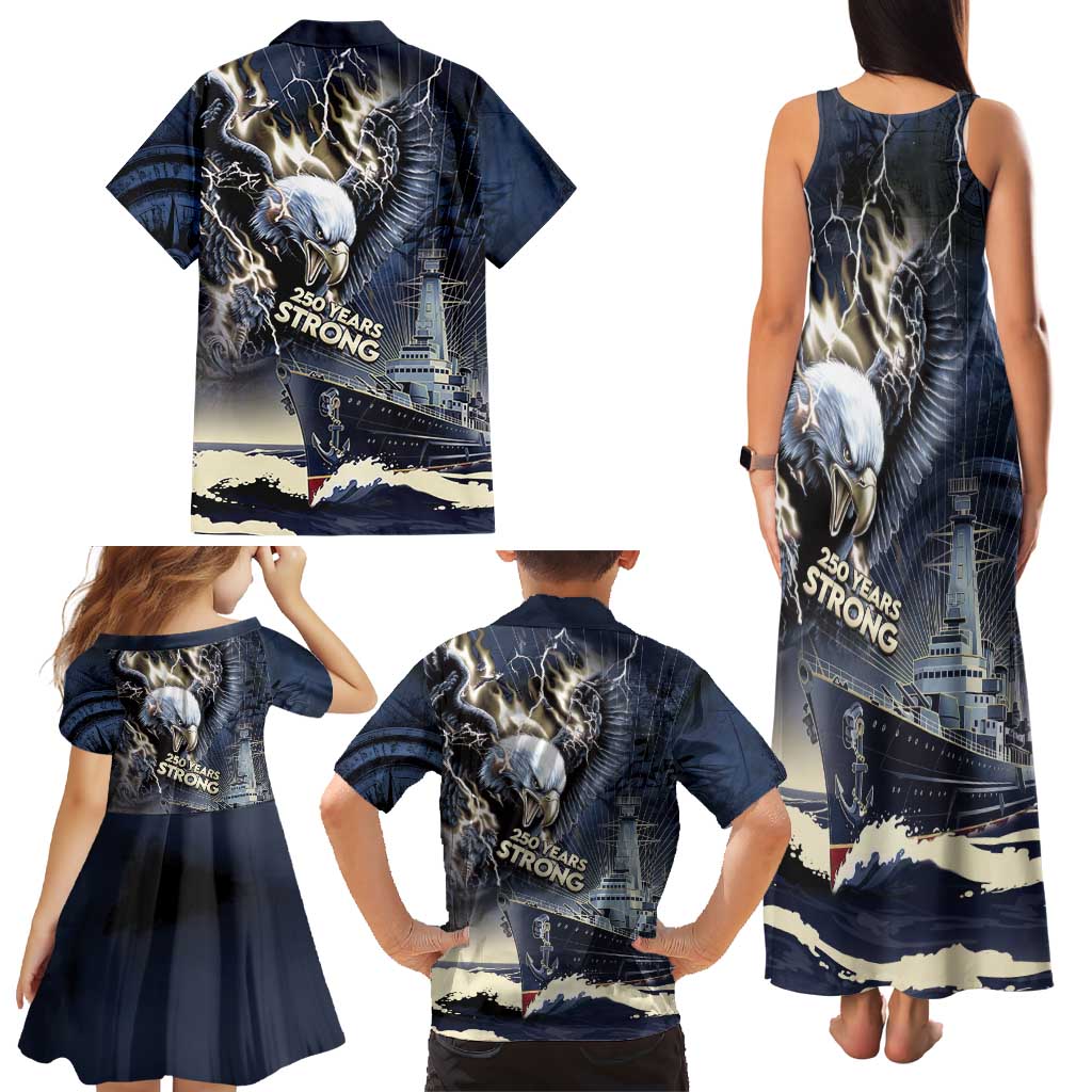 Navy Veteran 250th Anniversary Family Matching Tank Maxi Dress and Hawaiian Shirt Forged Of Salt And Steel - Wonder Print Shop
