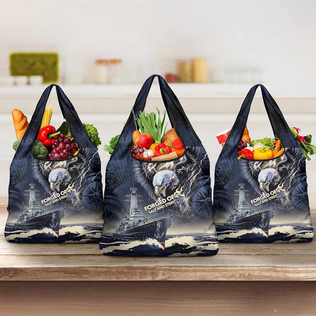 Navy Veteran 250th Anniversary Grocery Bag Forged Of Salt And Steel - Wonder Print Shop