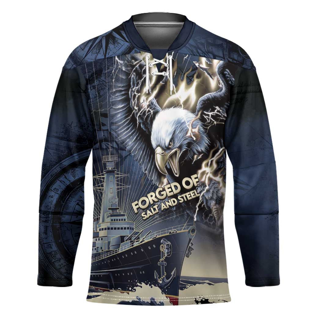 Navy Veteran 250th Anniversary Hockey Jersey Forged Of Salt And Steel - Wonder Print Shop
