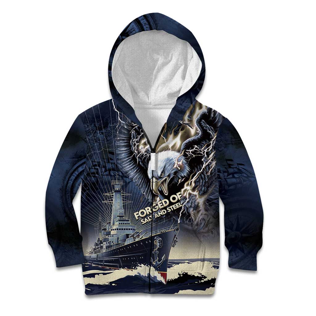 Navy Veteran 250th Anniversary Kid Hoodie Forged Of Salt And Steel - Wonder Print Shop