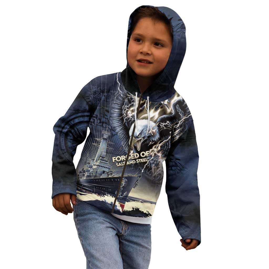 Navy Veteran 250th Anniversary Kid Hoodie Forged Of Salt And Steel - Wonder Print Shop