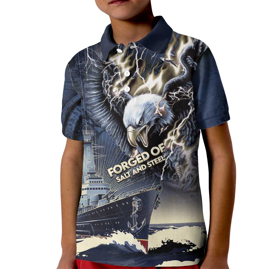 Navy Veteran 250th Anniversary Kid Polo Shirt Forged Of Salt And Steel - Wonder Print Shop